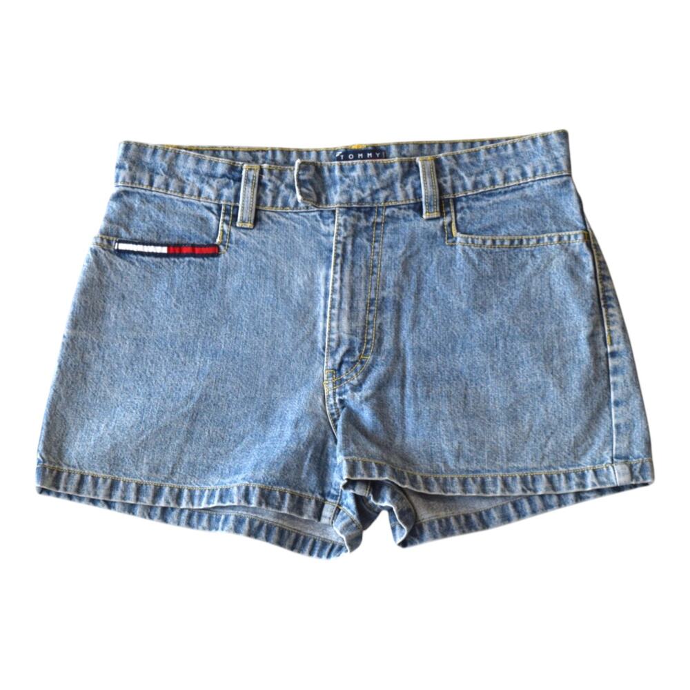 Vintage 90s Tommy Hilfiger Flag Logo Denim Shorts Size 3